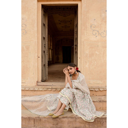 Gulabo Jaipur Prital White Anarkali Kurta with Pants & Dupatta (Set of 3)
