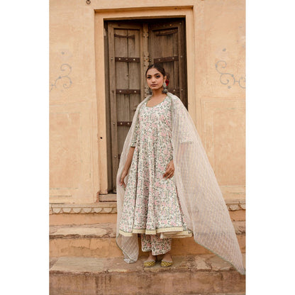 Gulabo Jaipur Prital White Anarkali Kurta with Pants & Dupatta (Set of 3)