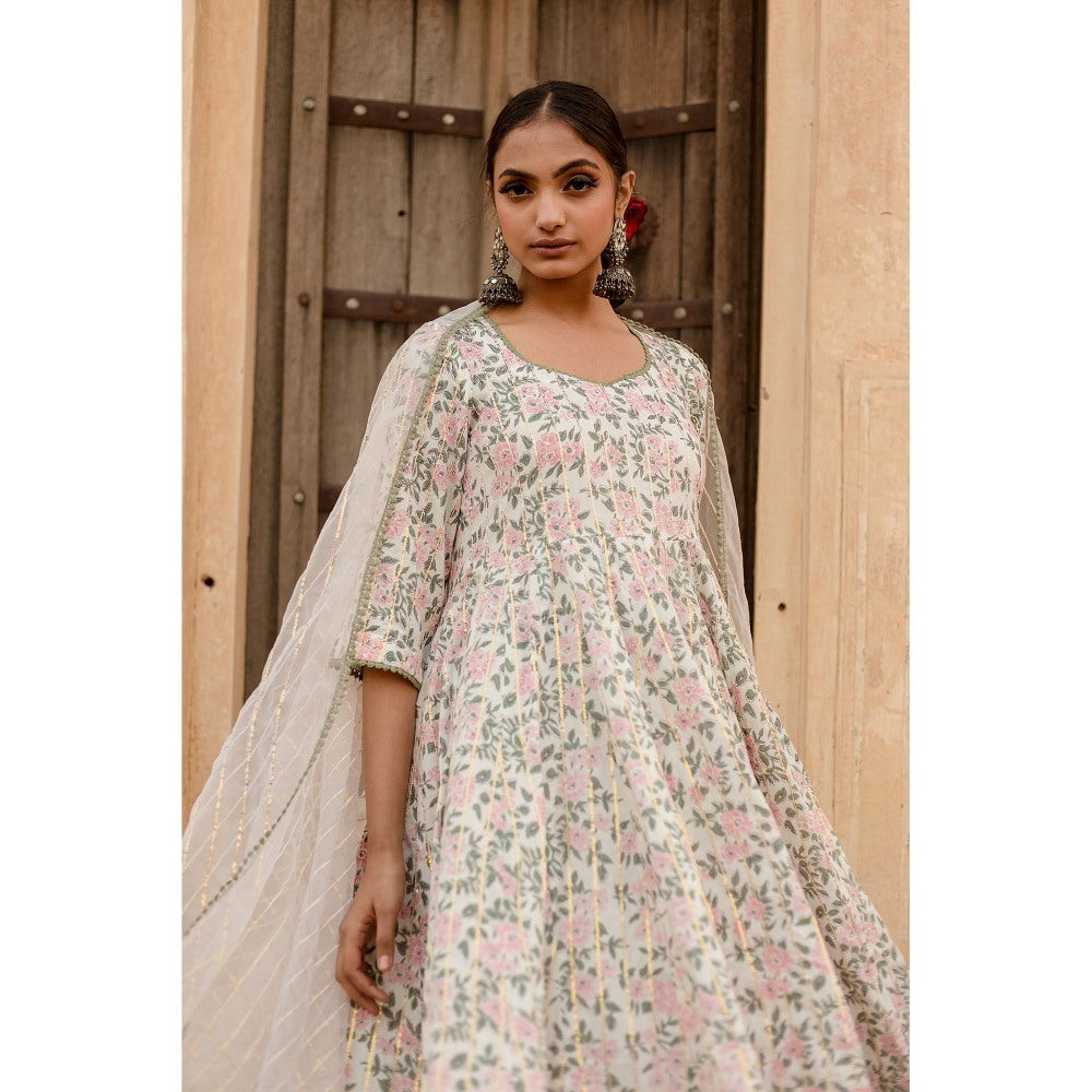 Gulabo Jaipur Prital White Anarkali Kurta with Pants & Dupatta (Set of 3)