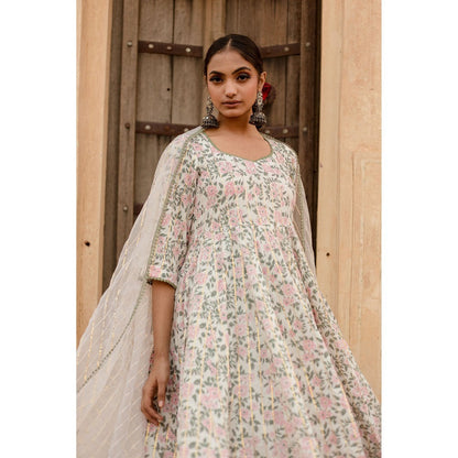 Gulabo Jaipur Prital White Anarkali Kurta with Pants & Dupatta (Set of 3)