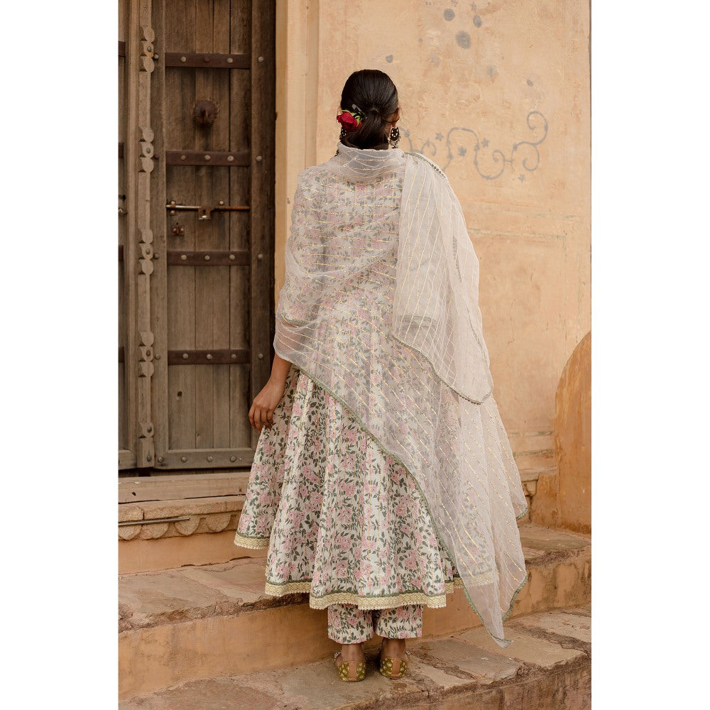 Gulabo Jaipur Prital White Anarkali Kurta with Pants & Dupatta (Set of 3)