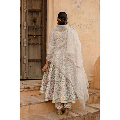 Gulabo Jaipur Prital White Anarkali Kurta with Pants & Dupatta (Set of 3)