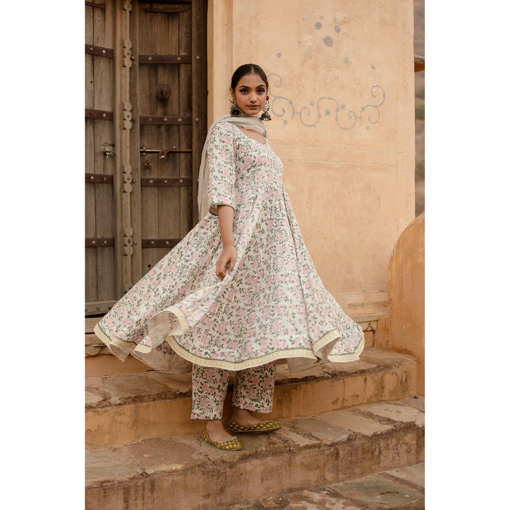 Gulabo Jaipur Prital White Anarkali Kurta with Pants & Dupatta (Set of 3)