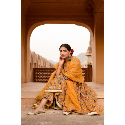 Gulabo Jaipur Prital Yellow Anarkali Kurta with Pants & Dupatta (Set of 3)