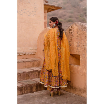 Gulabo Jaipur Prital Yellow Anarkali Kurta with Pants & Dupatta (Set of 3)