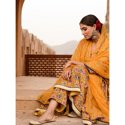 Gulabo Jaipur Prital Yellow Anarkali Kurta with Pants & Dupatta (Set of 3)