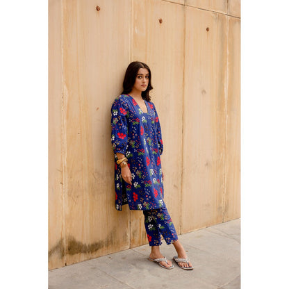 Gulabo Jaipur Garden Blue Kurta with Pants (Set of 2)