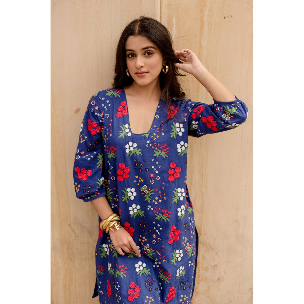 Gulabo Jaipur Garden Blue Kurta with Pants (Set of 2)