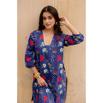 Gulabo Jaipur Garden Blue Kurta with Pants (Set of 2)