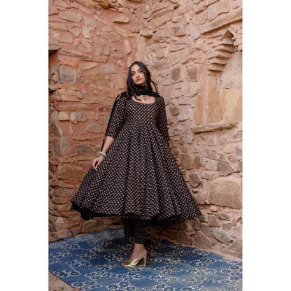 Gulabo Jaipur Padma Black Anarkali Kurta with Pants & Dupatta (Set of 3)
