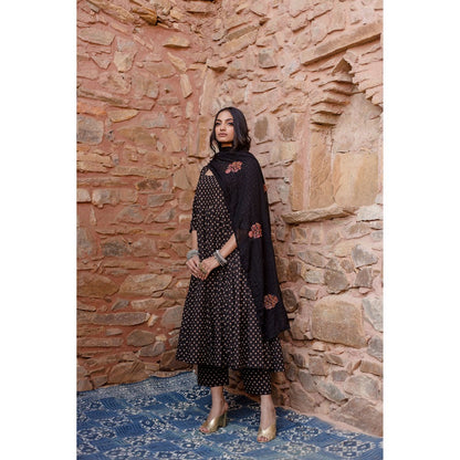 Gulabo Jaipur Padma Black Anarkali Kurta with Pants & Dupatta (Set of 3)
