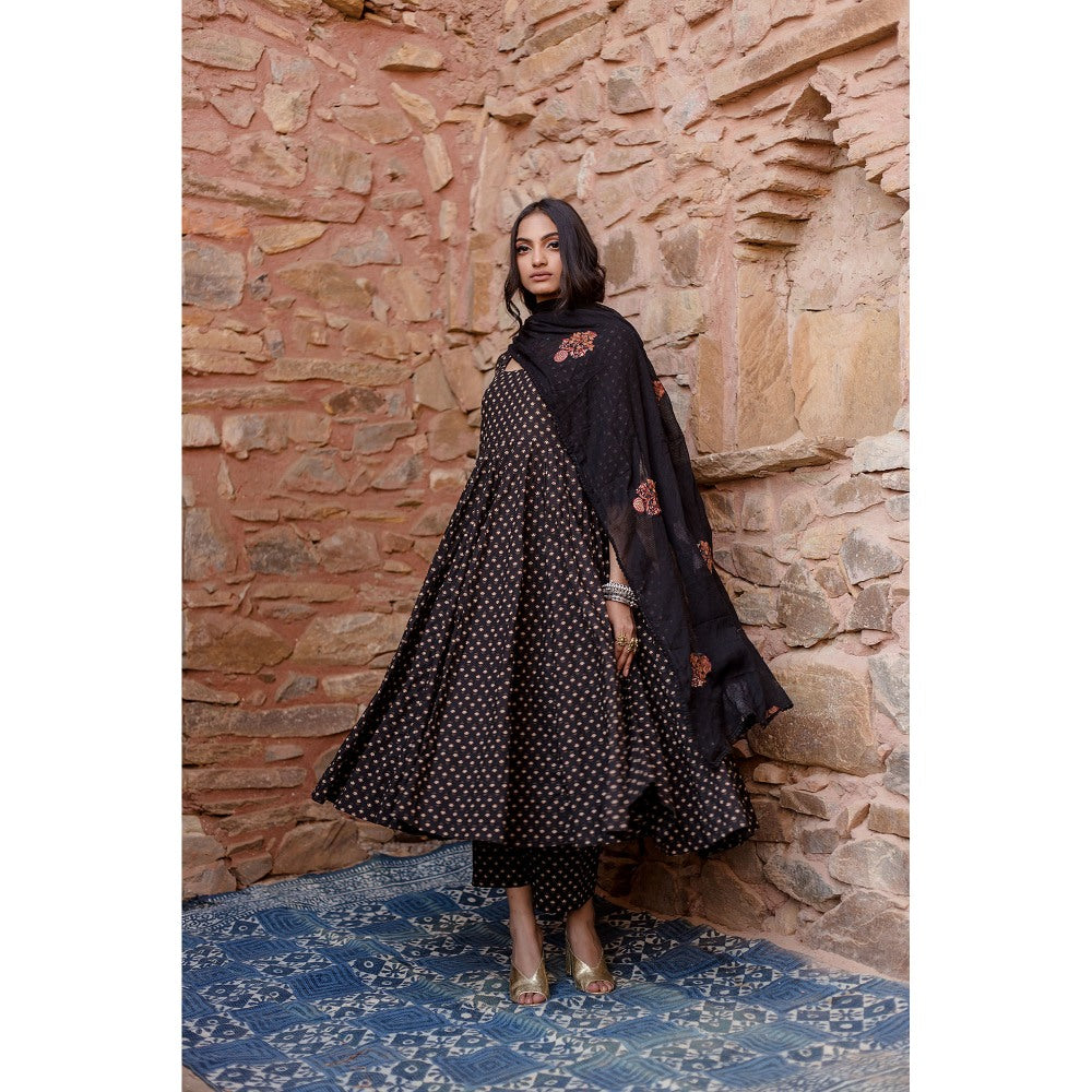 Gulabo Jaipur Padma Black Anarkali Kurta with Pants & Dupatta (Set of 3)
