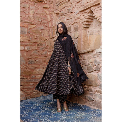 Gulabo Jaipur Padma Black Anarkali Kurta with Pants & Dupatta (Set of 3)