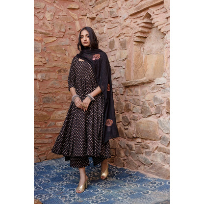 Gulabo Jaipur Padma Black Anarkali Kurta with Pants & Dupatta (Set of 3)
