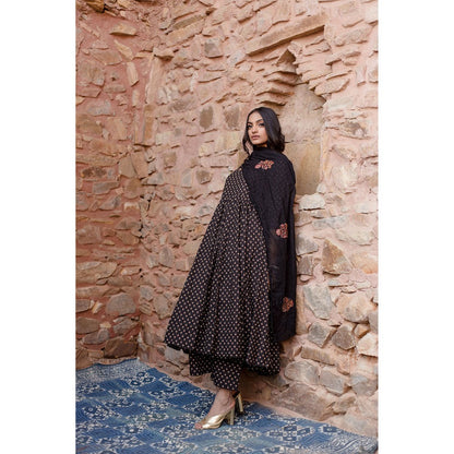 Gulabo Jaipur Padma Black Anarkali Kurta with Pants & Dupatta (Set of 3)