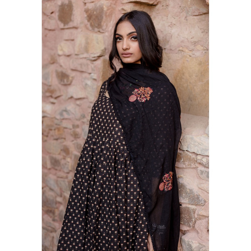 Gulabo Jaipur Padma Black Anarkali Kurta with Pants & Dupatta (Set of 3)