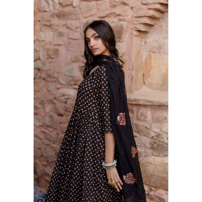 Gulabo Jaipur Padma Black Anarkali Kurta with Pants & Dupatta (Set of 3)