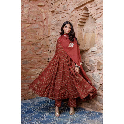 Gulabo Jaipur Padma Brown Anarkali Kurta with Pants & Dupatta (Set of 3)