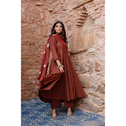 Gulabo Jaipur Padma Brown Anarkali Kurta with Pants & Dupatta (Set of 3)