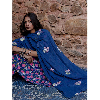 Gulabo Jaipur Meena Blue Anarkali Kurta with Pants & Dupatta (Set of 3)