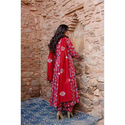 Gulabo Jaipur Meena Red Anarkali Kurta with Pants & Dupatta (Set of 3)