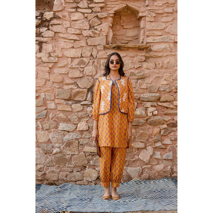 Gulabo Jaipur Qia Yellow Kurta with Pants & Jacket (Set of 3)