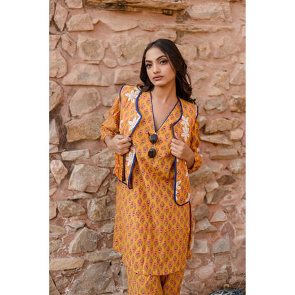Gulabo Jaipur Qia Yellow Kurta with Pants & Jacket (Set of 3)
