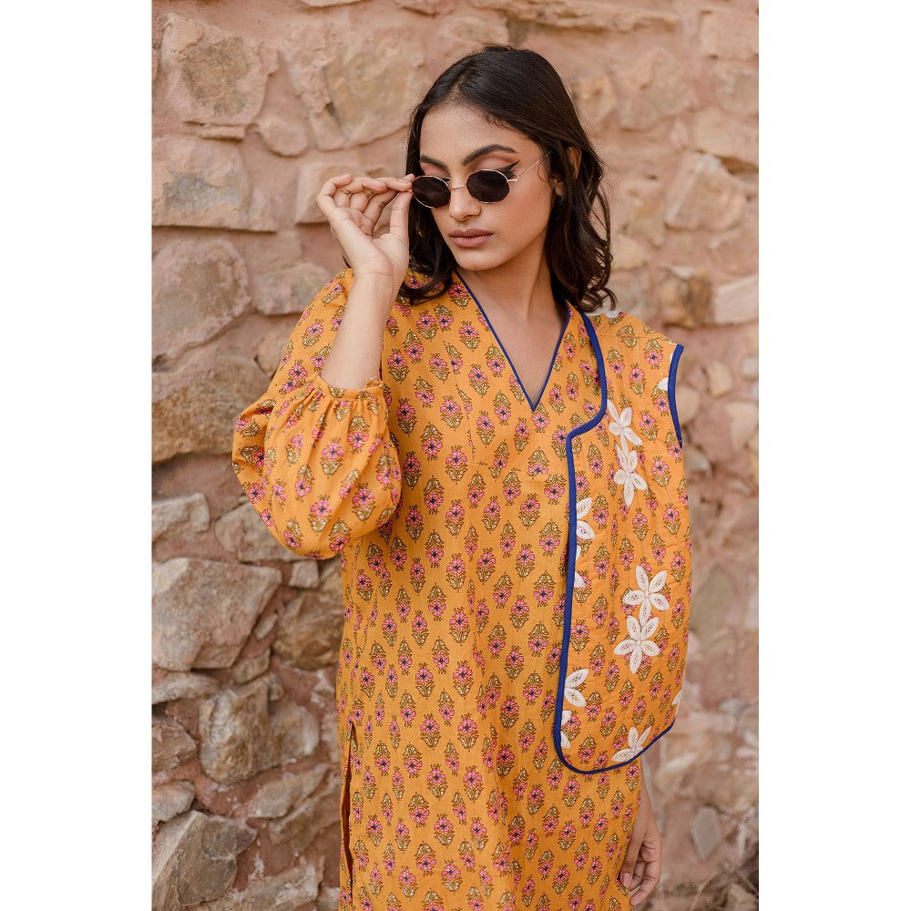 Gulabo Jaipur Qia Yellow Kurta with Pants & Jacket (Set of 3)