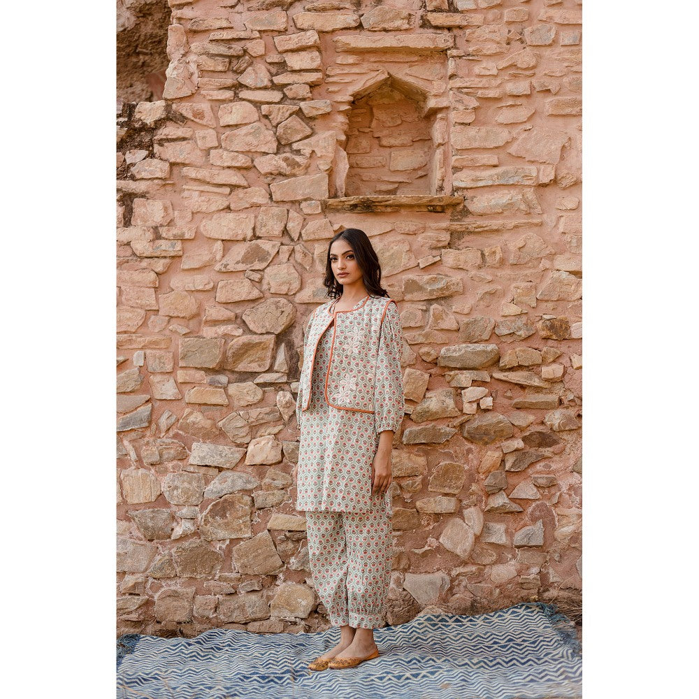 Gulabo Jaipur Qia Sky Kurta with Pants & Jacket (Set of 3)
