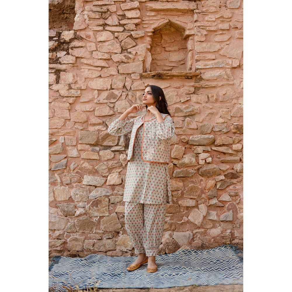 Gulabo Jaipur Qia Sky Kurta with Pants & Jacket (Set of 3)