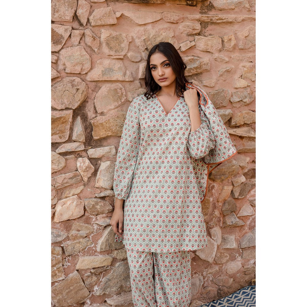 Gulabo Jaipur Qia Sky Kurta with Pants & Jacket (Set of 3)