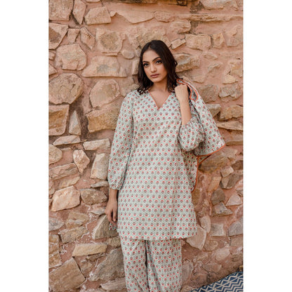 Gulabo Jaipur Qia Sky Kurta with Pants & Jacket (Set of 3)