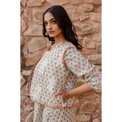 Gulabo Jaipur Qia Sky Kurta with Pants & Jacket (Set of 3)