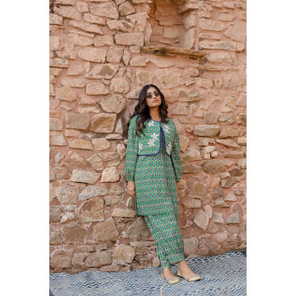 Gulabo Jaipur Qia Green Kurta with Pants & Jacket (Set of 3)