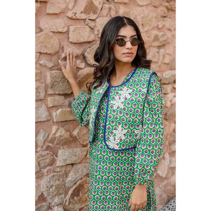 Gulabo Jaipur Qia Green Kurta with Pants & Jacket (Set of 3)