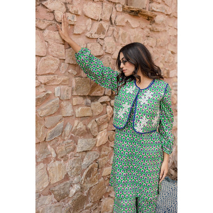 Gulabo Jaipur Qia Green Kurta with Pants & Jacket (Set of 3)