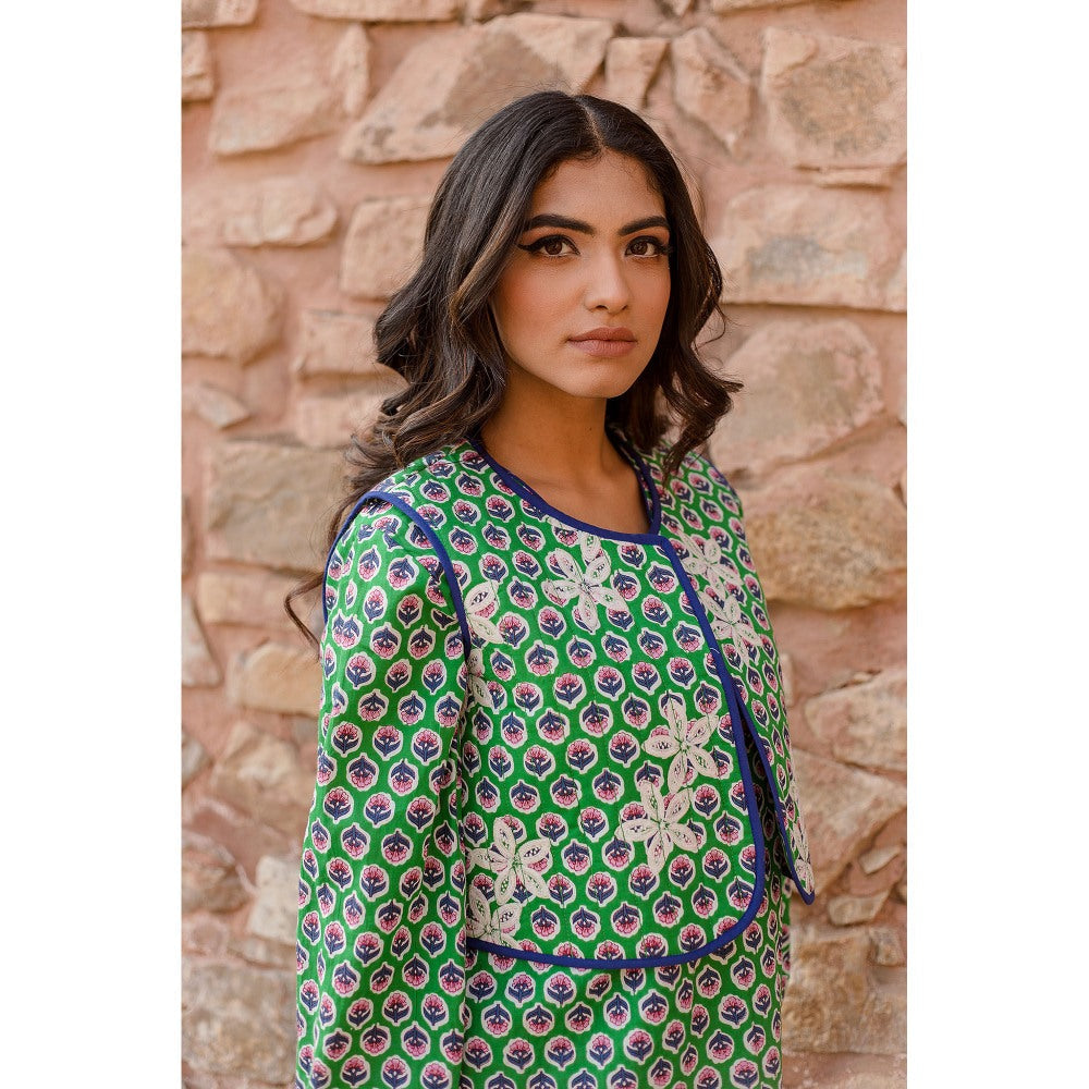 Gulabo Jaipur Qia Green Kurta with Pants & Jacket (Set of 3)