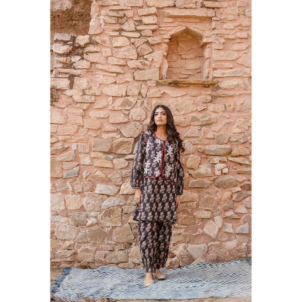 Gulabo Jaipur Qia Black Kurta with Pants & Jacket (Set of 3)