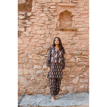 Gulabo Jaipur Qia Black Kurta with Pants & Jacket (Set of 3)