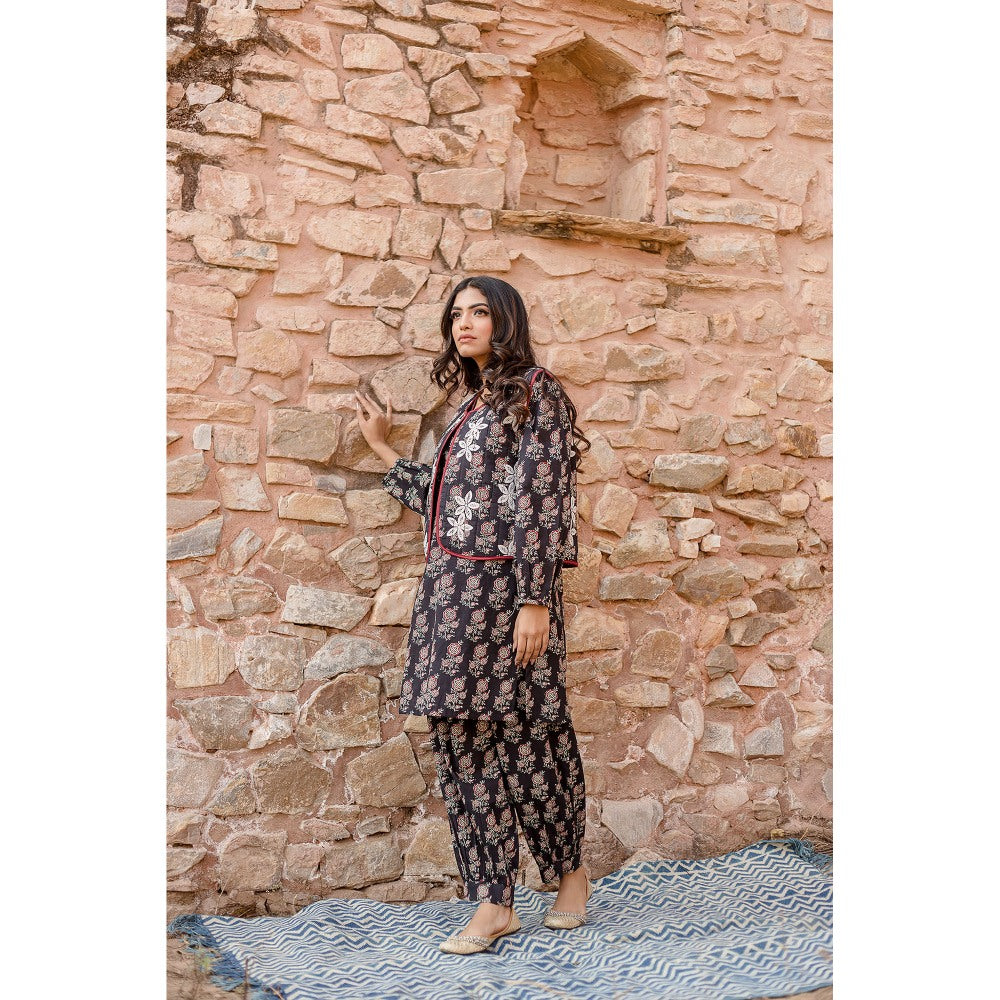 Gulabo Jaipur Qia Black Kurta with Pants & Jacket (Set of 3)