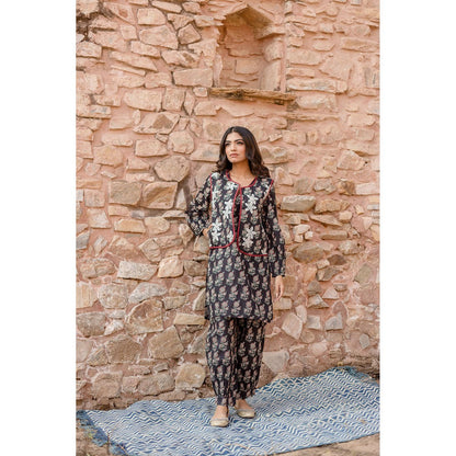 Gulabo Jaipur Qia Black Kurta with Pants & Jacket (Set of 3)