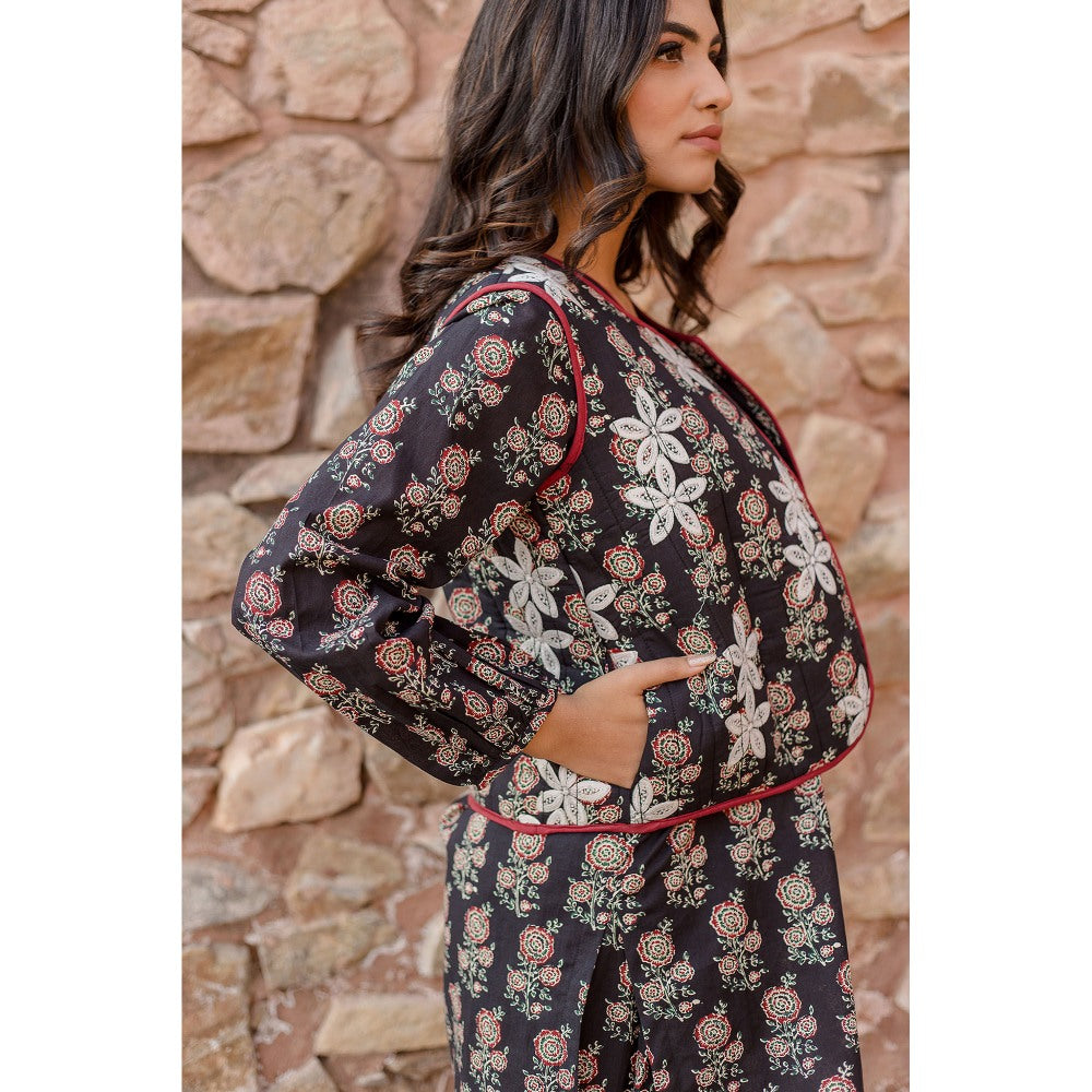 Gulabo Jaipur Qia Black Kurta with Pants & Jacket (Set of 3)