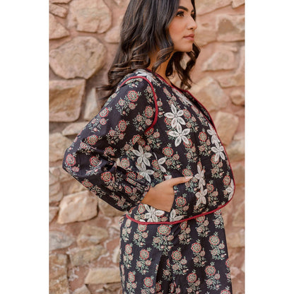 Gulabo Jaipur Qia Black Kurta with Pants & Jacket (Set of 3)