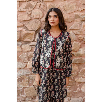 Gulabo Jaipur Qia Black Kurta with Pants & Jacket (Set of 3)