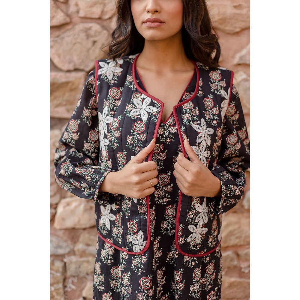 Gulabo Jaipur Qia Black Kurta with Pants & Jacket (Set of 3)