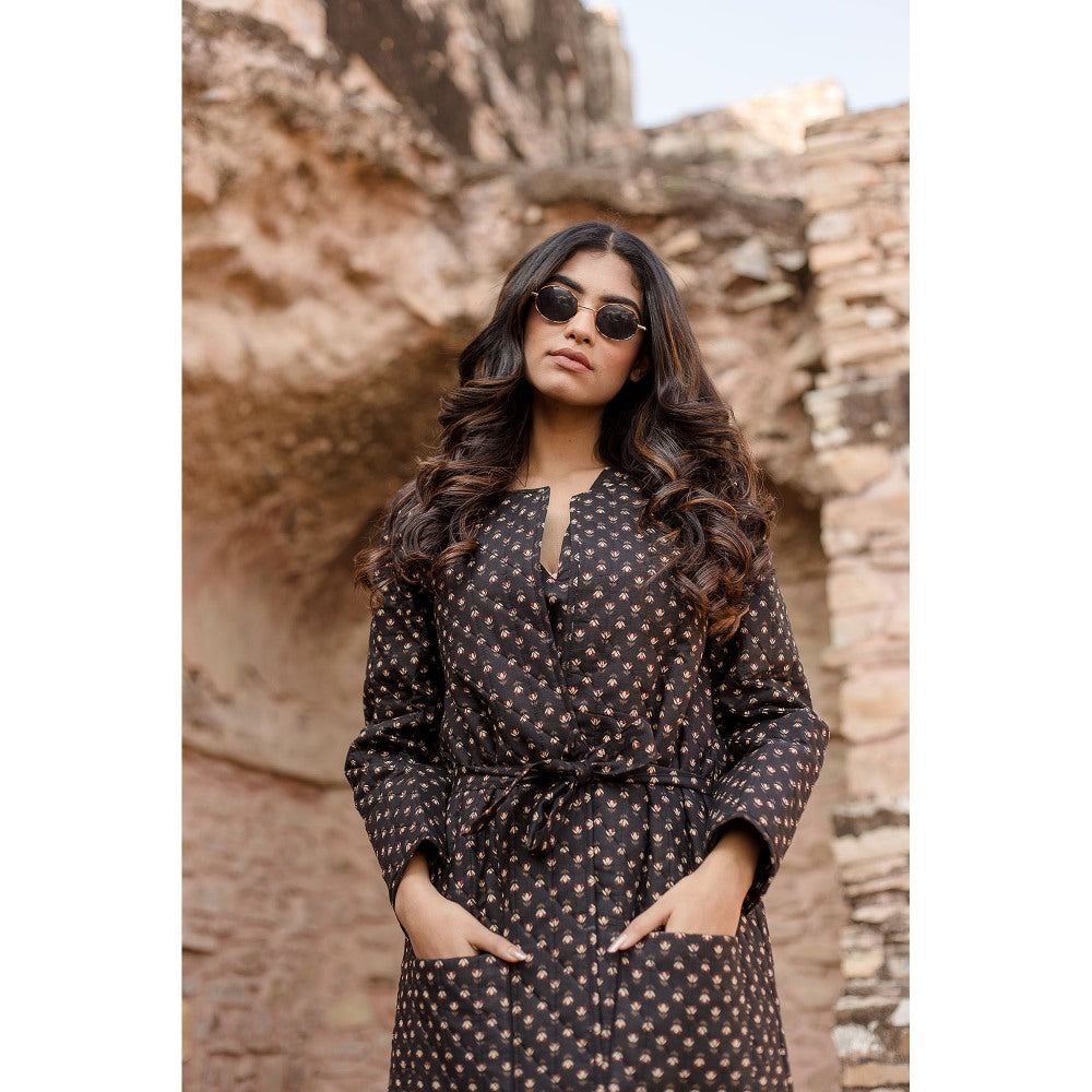 Gulabo Jaipur Kamya Black Dress & Jacket with Belt (Set of 3)