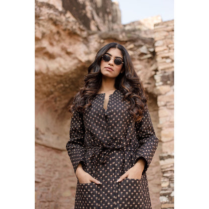 Gulabo Jaipur Kamya Black Dress & Jacket with Belt (Set of 3)