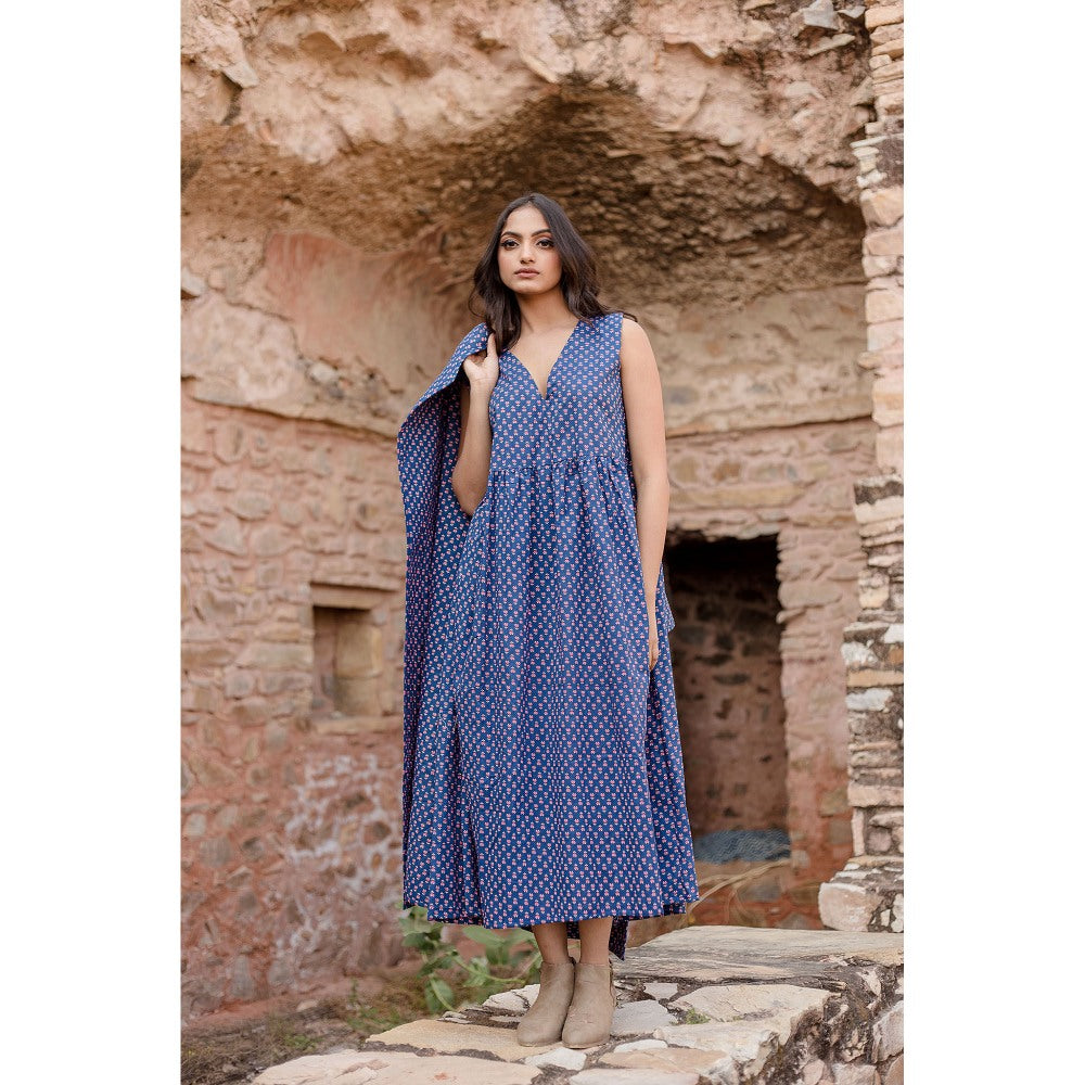 Gulabo Jaipur Kamya Blue Dress & Jacket with Belt (Set of 3)
