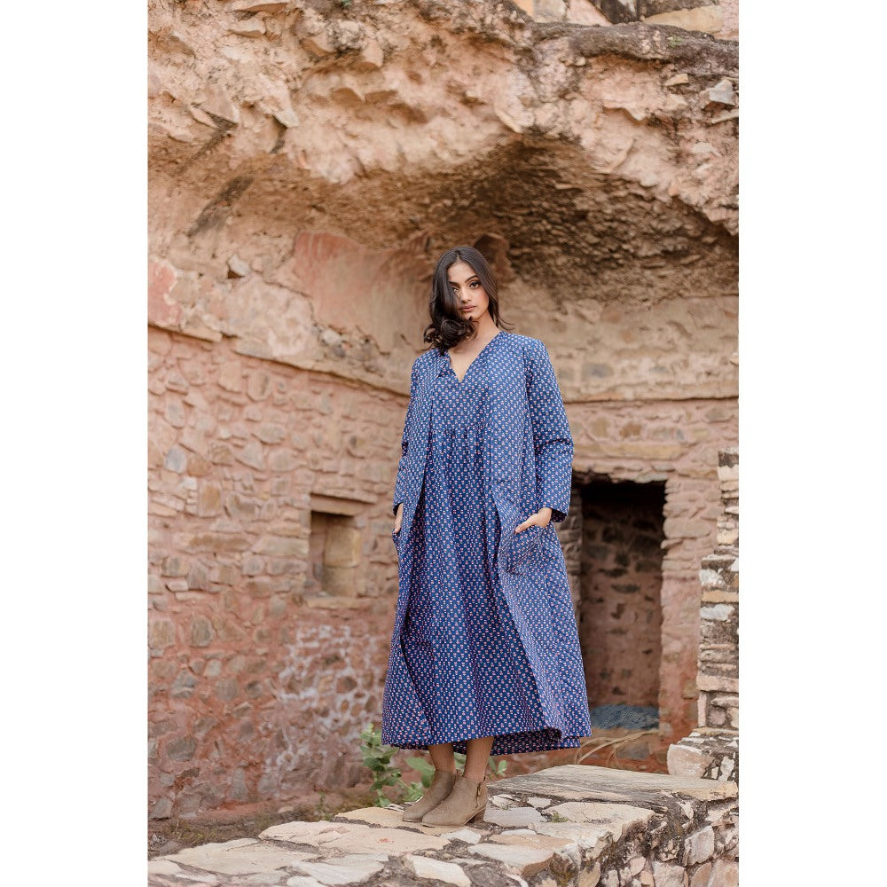 Gulabo Jaipur Kamya Blue Dress & Jacket with Belt (Set of 3)