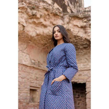 Gulabo Jaipur Kamya Blue Dress & Jacket with Belt (Set of 3)